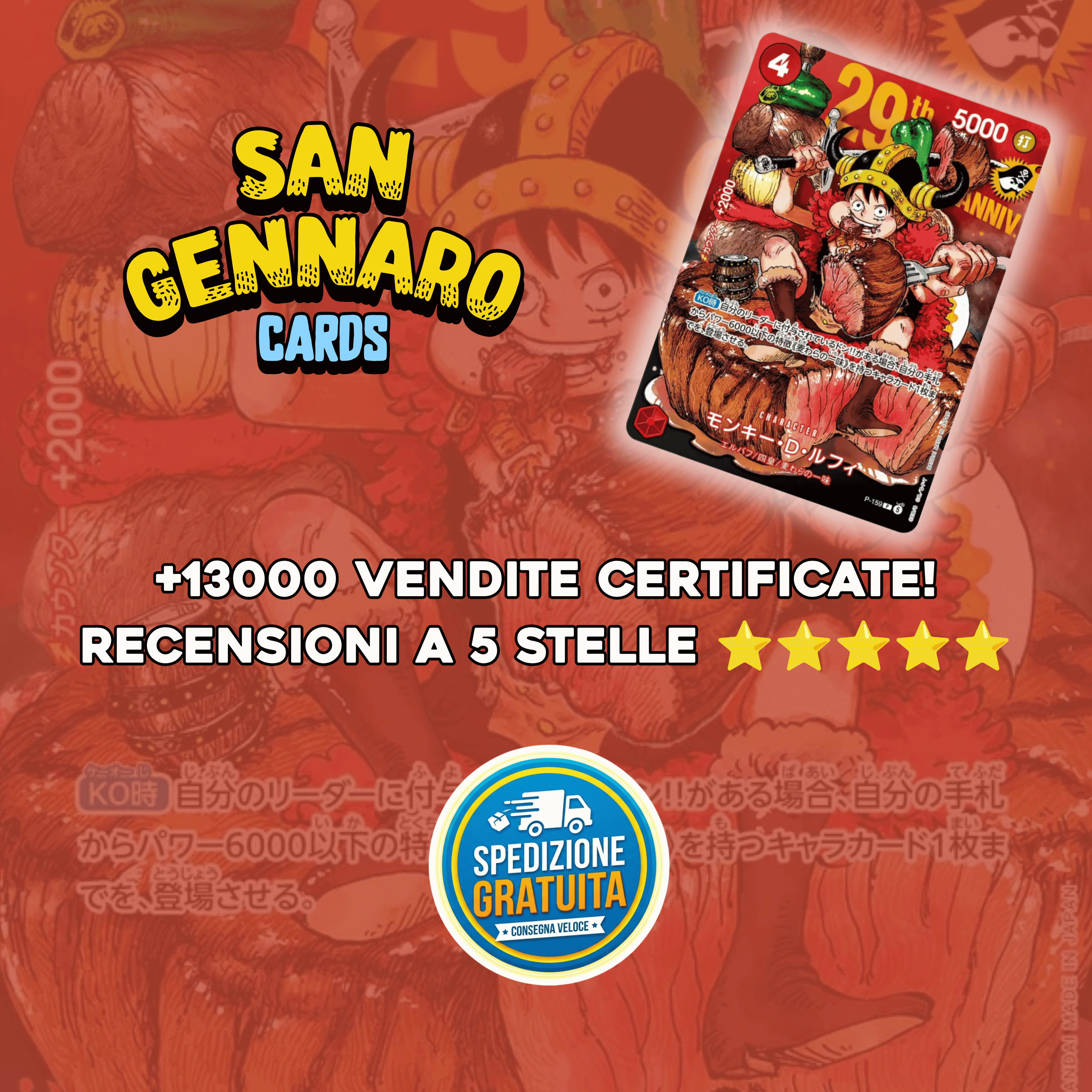 P-159 Luffy Meat Promo Elbaf One Piece Carta Promozionale in Giapponese Sigillata